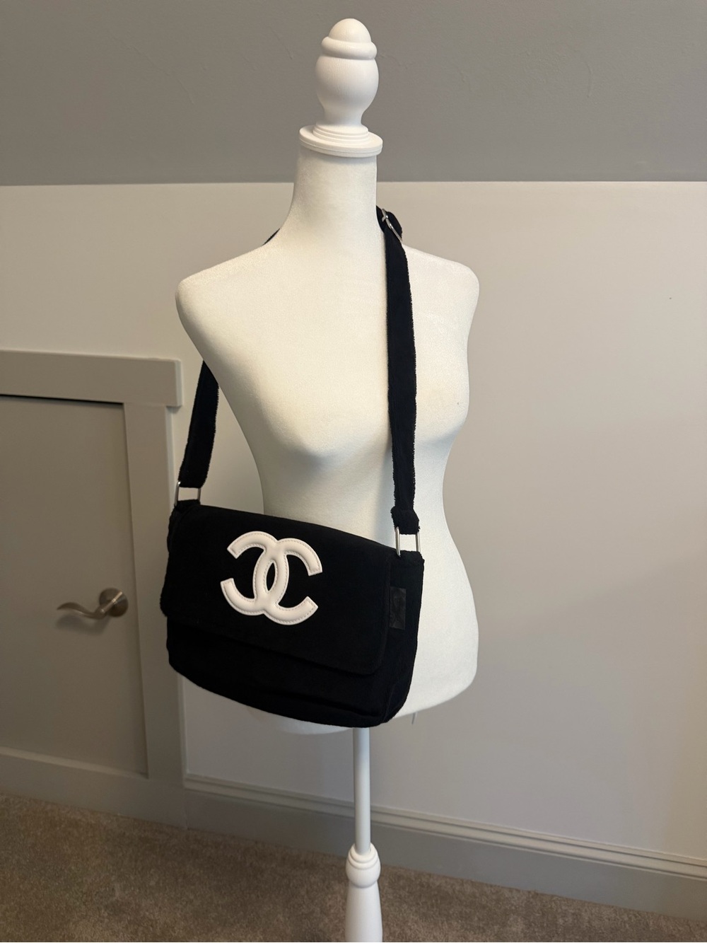 Chanel Beaute Precision Black & White CC Terry Cloth Fluffy Crossbody